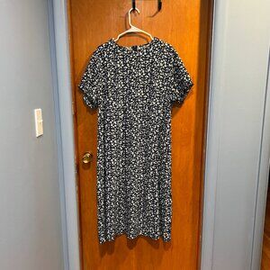 Navy Blue Floral Midi Dress – Fits Size 16